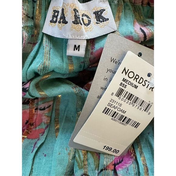 Barok Paris Floral Off The Shoulder Cotton Blend Maxi Dress In Seafoam Size M - Picture 6 of 8